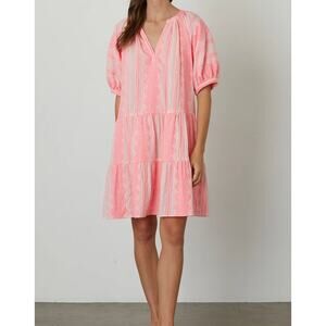 VELVET Sophie Pink Jacquard Dress Cotton Sophie Puffed Sleeve Pullover Large L